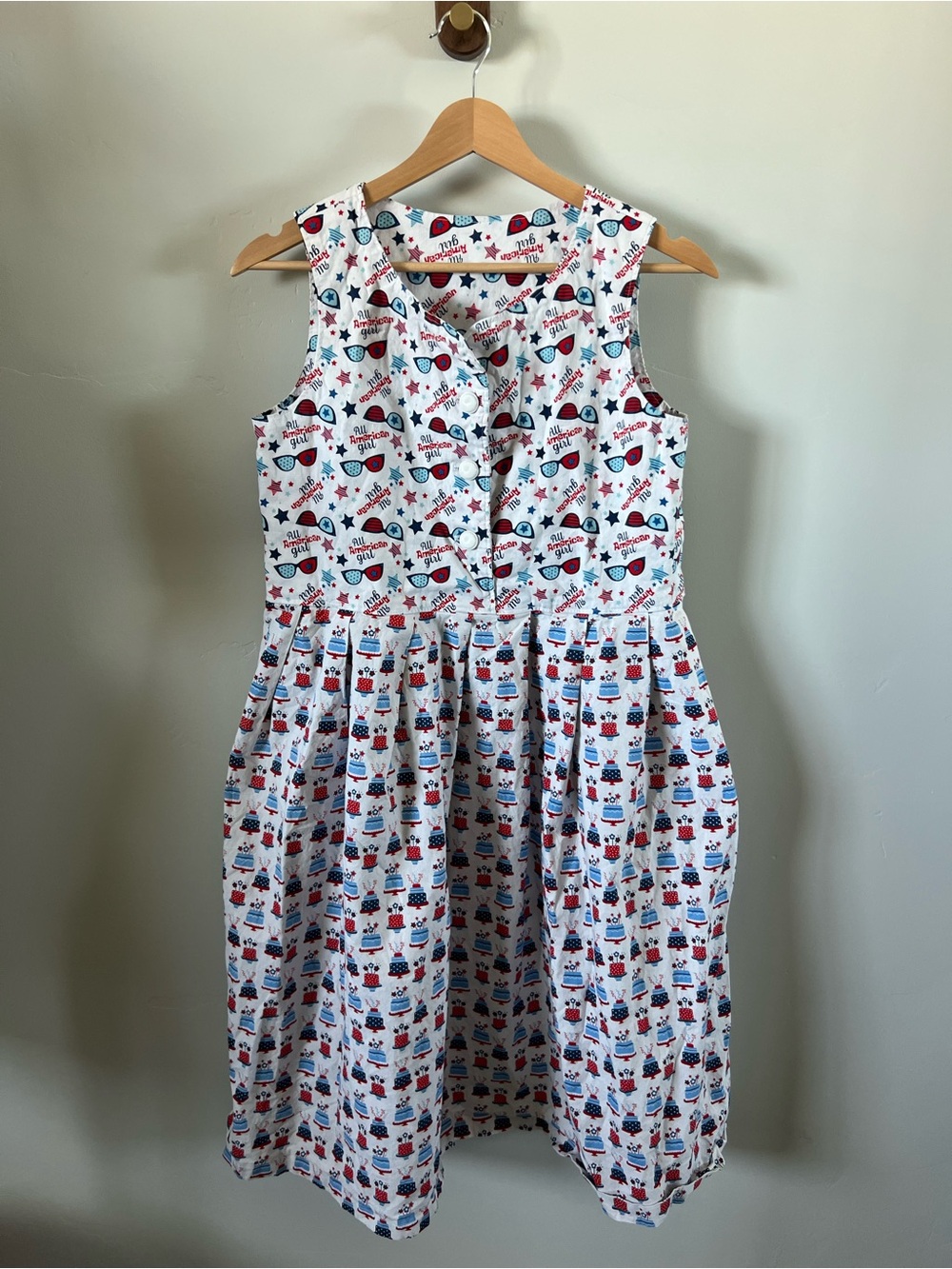 Handmade Sleeveless White Patriotic Print Cotton Dress